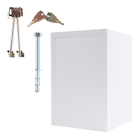 Cube blanc avec clés et vis. Sur fond blanc.