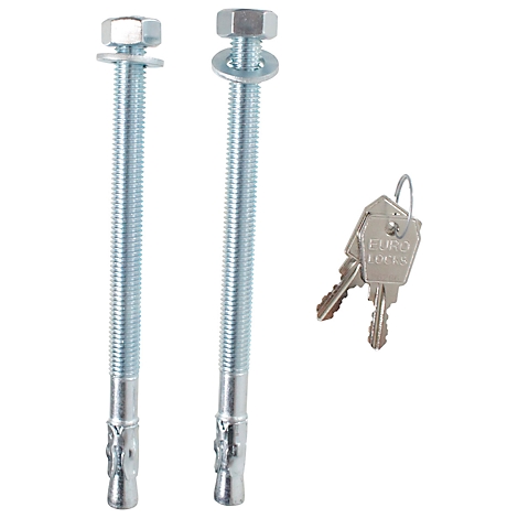 Deux boulons avec écrous et rondelles, plus deux clés avec l'inscription "EURO LOCKS".
