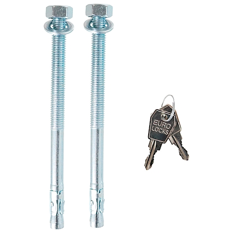 Deux boulons avec écrous et rondelles et deux clés avec l'inscription "EURO LOCKS".