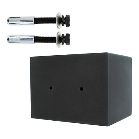 Cuboïde noir avec deux vis et chevilles sur fond blanc.