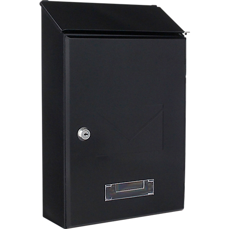 Boîte aux lettres noire avec rabat et une clé fixant la serrure.