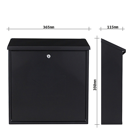 Rottner Briefkasten Firenze, Wandmontage, Zylinderschloss, 2 Schlüssel, Stahlblech, B 365 x T 115 x H 390 mm, schwarz-grau