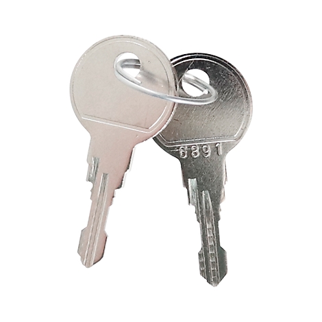 Deux clés argentées sur fond blanc, reliées par un anneau. Une clé porte le chiffre '6891'.