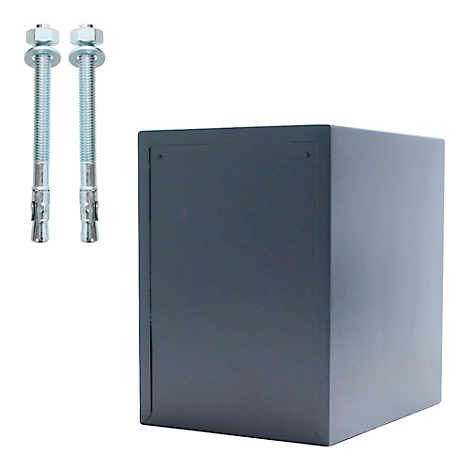 Cube gris, à côté de deux vis avec écrous. Sur fond blanc.
