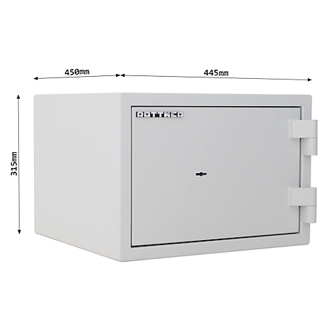 Gray safe with dimensions. 'ROTTNER' is at the top. Dimensions: 450mm, 445mm, 315mm.