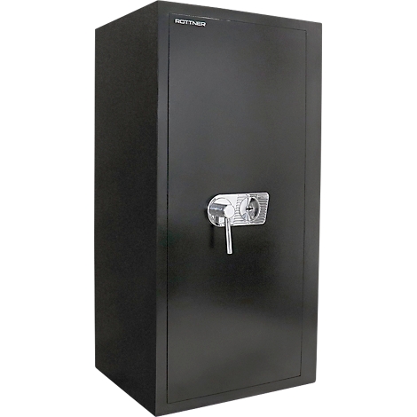 Black safe with silver lock. "ROTTNER" is written on the top.
