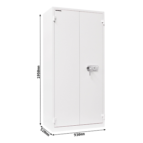 White, double steel cabinet with dimensions labeled: 1950mm height, 930mm width, and 520mm depth.