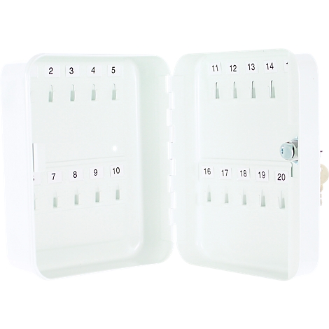 Open witte sleutelkluis met 20 genummerde haken, nummers van 2-20.