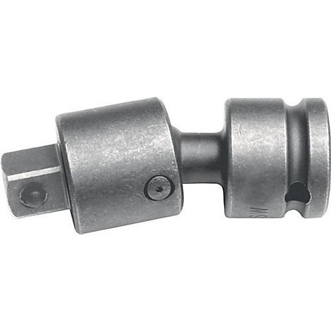 Connecteur articulé en métal. Une extrémité est carrée, l'autre a un évidement avec gravure.