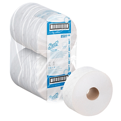 Paquet de rouleaux de papier toilette, un rouleau à côté.