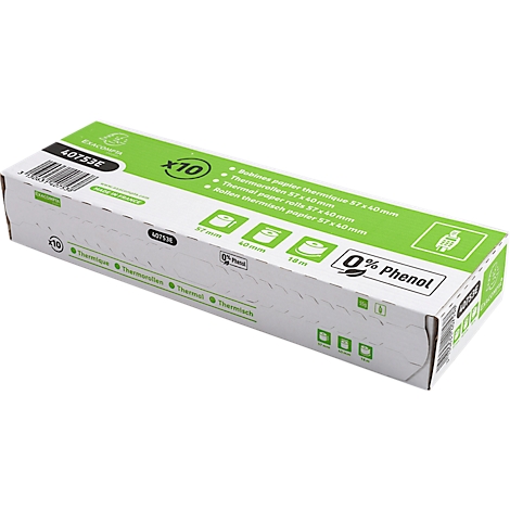 Une boîte rectangulaire avec impression. Vert, blanc, lettrage noir. '0% Phénol'.