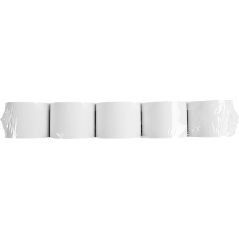 Gros plan de quatre rouleaux de papier blanc dans un emballage transparent.