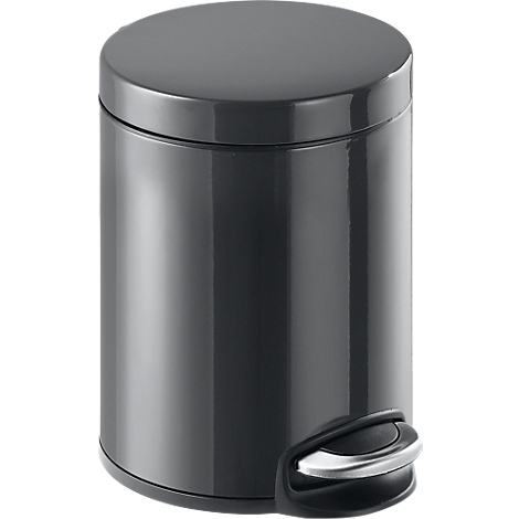 Dark gray trash can with lid and foot pedal.