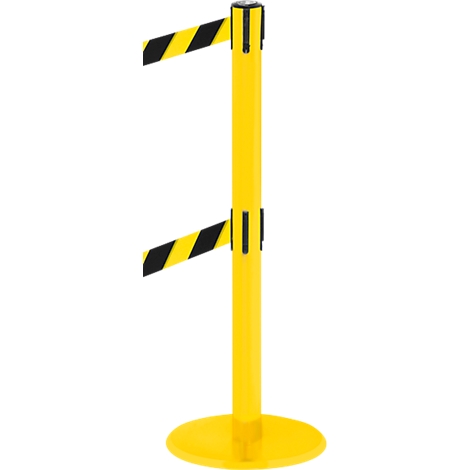 Yellow and black stanchion with a yellow base and a black and yellow striped band.