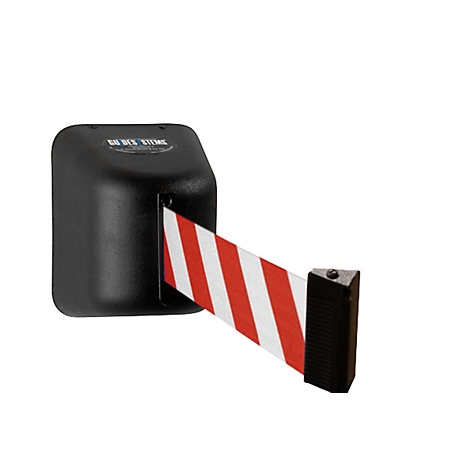 Wandabsperrgerät mit rot-weißem Warnband und magnetischem Symbol.