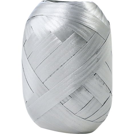 Un rouleau de ruban cadeau argenté de forme cylindrique avec un motif tissé.