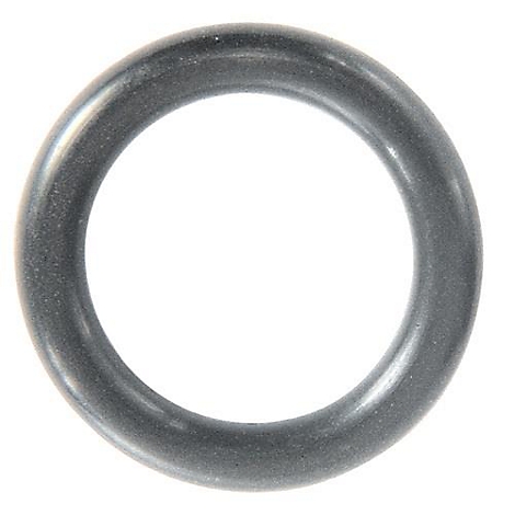 Grijze O-ring tegen een witte achtergrond.