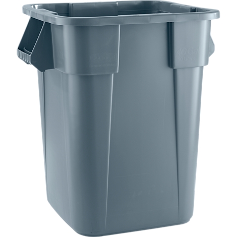 Grauer, rechteckiger Müllcontainer mit Griffen.