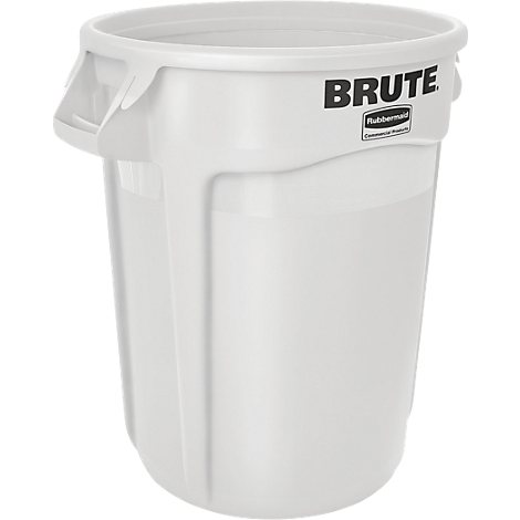 Witte vuilnisbak met deksel, zijhandgrepen, merklogo.