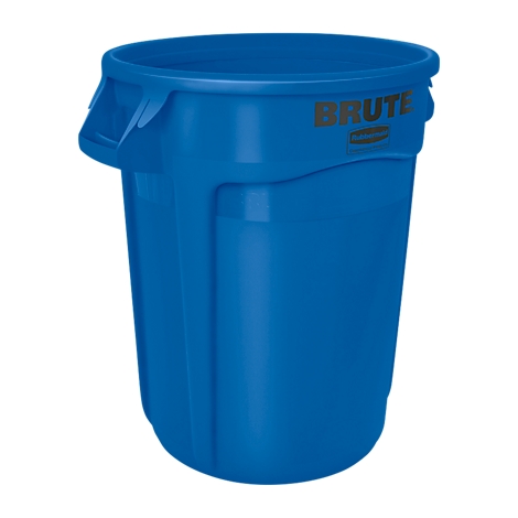 Blauwe vuilnisbak met de tekst "BRUTE".