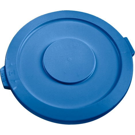 Blauer, runder Deckel mit erhabener Mitte und Griffen.