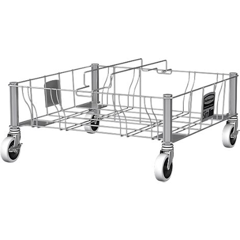Gitterwagen mit vier Rollen, der aus Metall besteht und zum Transport verwendet wird. Er hat ein Fach im Inneren.