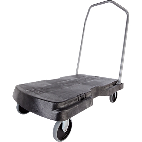 Dunkelgrauer Transportroller mit Griff und vier Rollen. Das Produkt steht vor weißem Hintergrund.