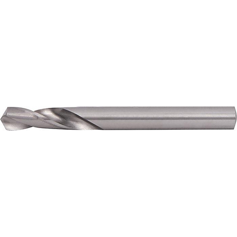 Close-up van een metalen boor met gedraaide groeven.
