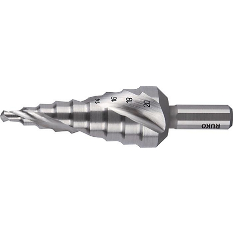 Zilveren trapboor, maatmarkeringen, RUKO-logo.