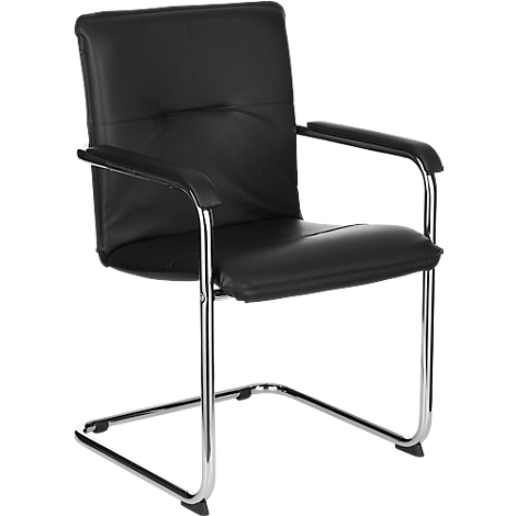 Black cantilever office chair, leather, chrome frame.