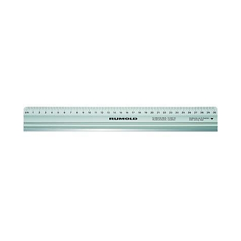 Une règle grise avec des marquages cm et l'inscription RUMOLD, échelle jusqu'à 30 cm.