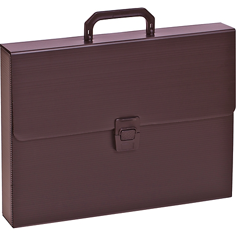 Braune Aktentasche mit Griff und Verschluss.