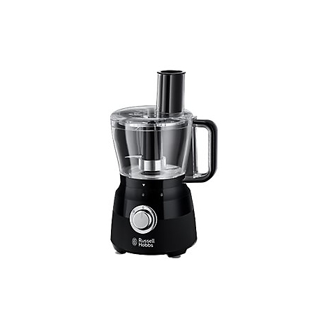 Schwarze Russell Hobbs Küchenmaschine vor weißem Hintergrund.