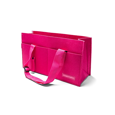 Sac rectangulaire en feutre rose vif avec poignées, sur fond blanc.