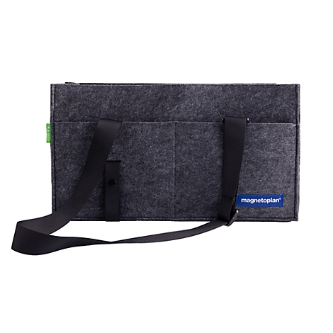 Sac organisateur en feutre gris foncé avec des sangles noires et le logo bleu Magnetoplan sur fond blanc.