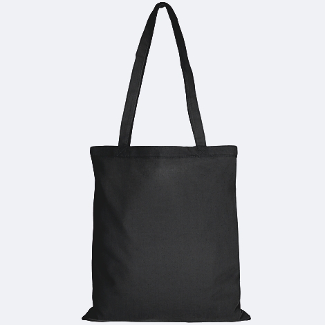 Sac fourre-tout noir, prise de vue de dessus. Les deux poignées sont réunies en haut.