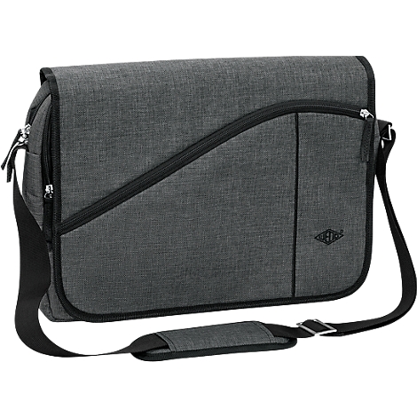 Sac massage COLLEGE, polyester, poche intérieure pour ordinateur, bandoulière capitonnée, l. 400 x P 100 x H 300 mm, gris chiné