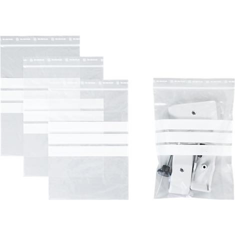Sachets à fermeture à pression - polypropylène - 50% de matières régénérées - 160 × 220 mm - 50 µm - transparent - avec 3 zones inscriptibles - 1000 pièces par paquet