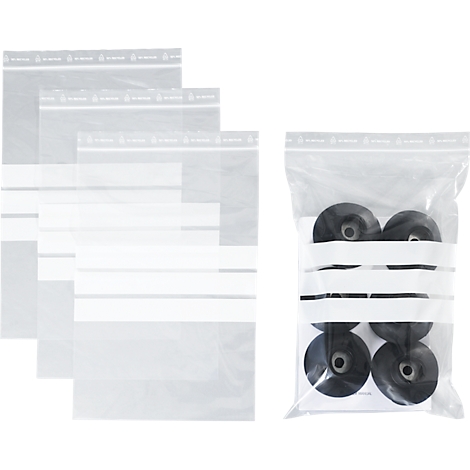 Sachets à fermeture à pression - polypropylène - 50% de matières régénérées - 200 × 300 mm - 50 µm - transparent - avec 3 zones inscriptibles - 1000 pièces par paquet