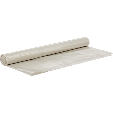 Rouleau de plastique gris clair, partiellement déroulé.