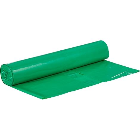 Feuille de plastique verte, enroulée et partiellement étalée.