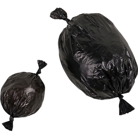 Deux sacs poubelles noirs sur fond blanc ; un rond, un oblong.