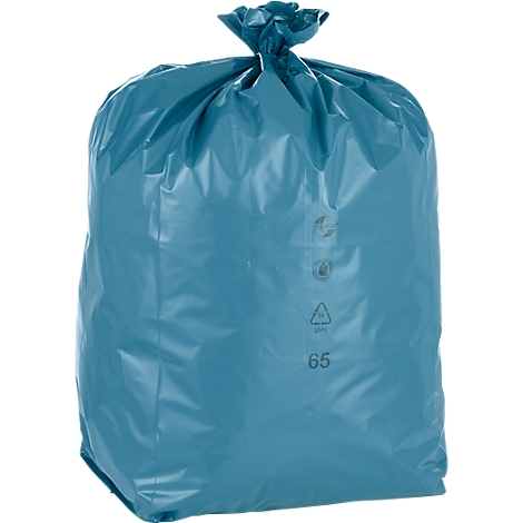 Sacs poubelle Premium Deiss, 120 L, indéchirable, LDPE recyclé, 100 p., bleu