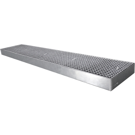 Long, rectangular metal grating plate with a honeycomb pattern.