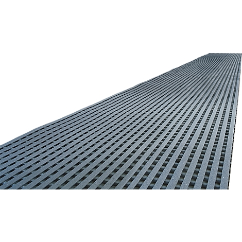 Gray grate. Grid pattern with parallel bars. Perspective view, from above.