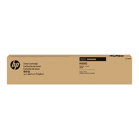 Braune Kartuschenbox mit HP-Logo und Text, darunter 'Toner Cartridge' und Modellnummer M8085.