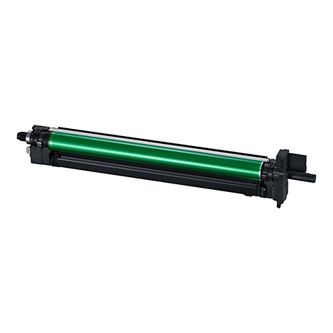 UnitÃ© de tambour verte pour une imprimante sur fond blanc.