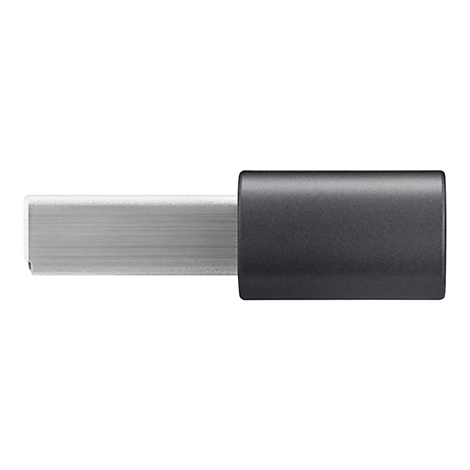 Ein schwarzer USB-C-Adapter, der aus einem silbernen Stecker und einem zylindrischen GehÃ¤use besteht.