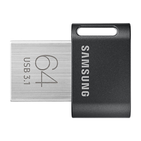 Schwarzer USB-Stick von Samsung, mit 64 GB SpeicherkapazitÃ¤t und USB 3.1 Anschluss.