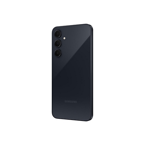 Dunkelblaues Smartphone mit drei Kameraobjektiven, Samsung Logo.